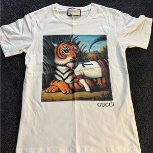 Gucci White Tee with Tiger Graphic